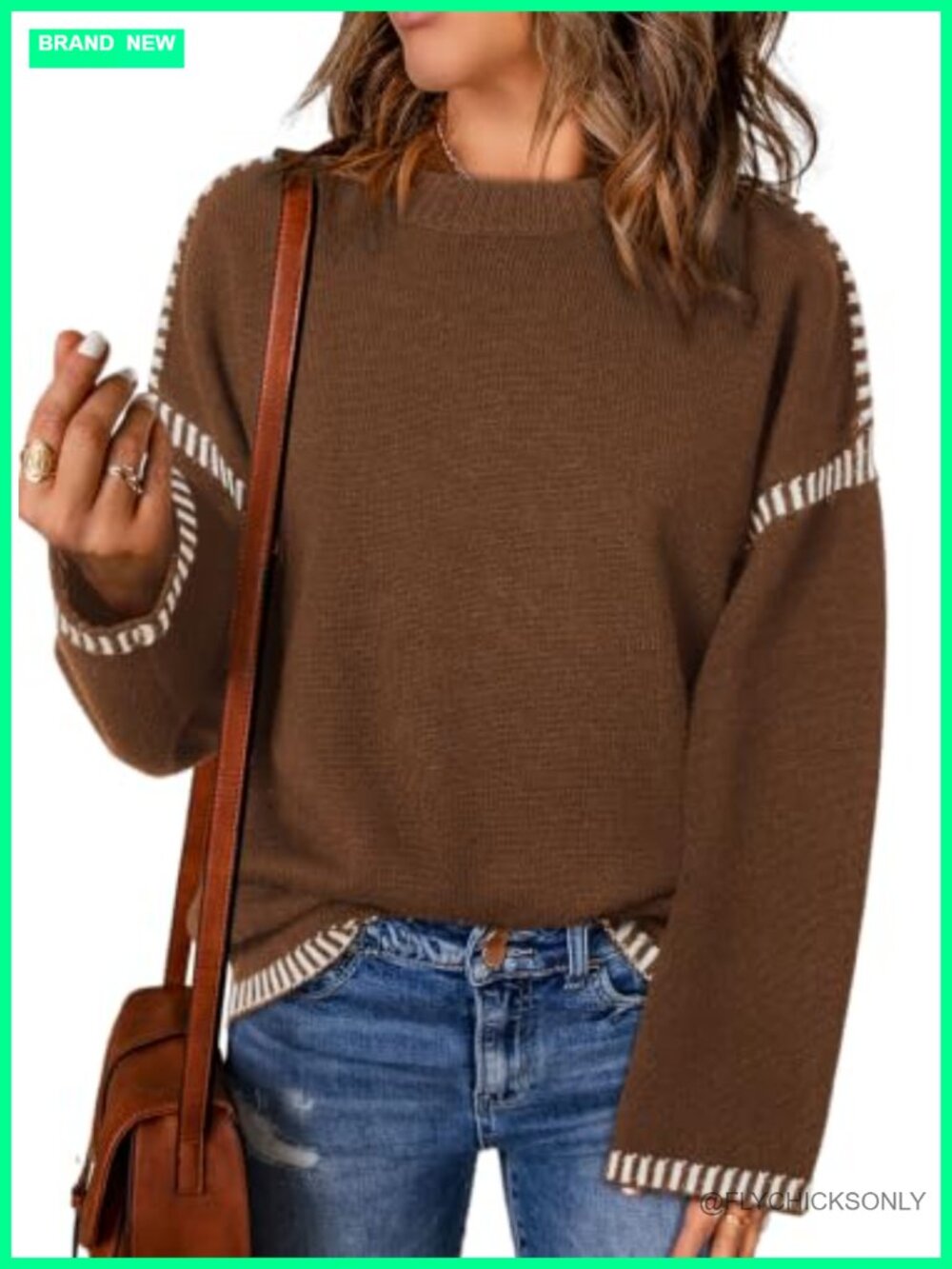 Oversized Crewneck Cable Knit Pullover Sweater Loose Fit Long Sleeve Women's